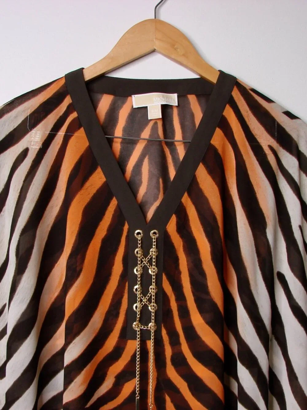 Michael Michael Kors Blouse Tiger Animal Print Sheer Poncho Gold Small Medium - Picture 4 of 13